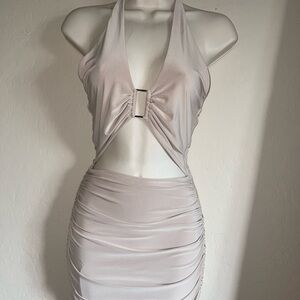Elegant Halter Neck Dress in Light Gray